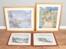 Two large Claude Monet prints together with another two John Sitson prints. Largest 88x75cm