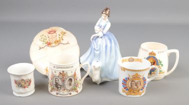 A quantity of ceramics. Includes Royal Doulton figure Lorraine HN3118, four commemorative cups and a