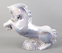 A pottery model of a rearing horse, made by Sunset Ceramics, Newlyn. Height 31.5cm.