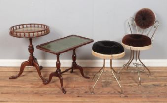 A collection of assorted furniture, to include galleried wine table, boudoir chair and stool and