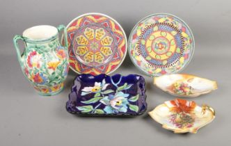 A collection of assorted ceramics to include Beswick Sgraffito twin handled vase, Royal Doulton