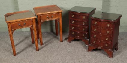 Two pairs of J. Sydney Smith side tables and drawers to include bow front example.