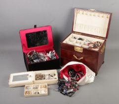 Three jewellery boxes of assorted costume jewellery to include mother of pearl pendants, beaded