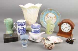 A quantity of mostly ceramics. Includes Royal Crown Derby Old Imari jug, Wedgwood jasperware, mantel