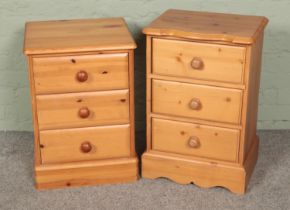 A near pair of pine bedside drawers, each with three drawers. Approx. dimensions of largest