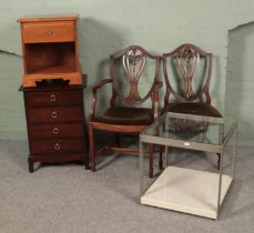 A collection of assorted furniture to include single Younger bedside drawer, two Hepplewhite style