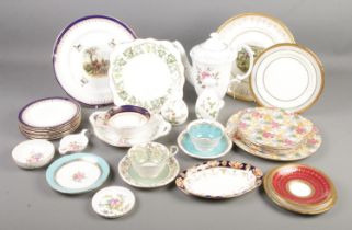 A collection of bone china. Includes Aynsley, Royal Crown Derby, Royal Winton Grimwades, Wedgwood