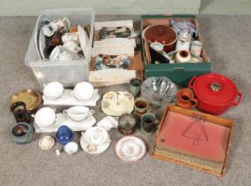 Two boxes of miscellaneous. Includes Shelley, oak desk organiser, boxed cabinet plates, studio