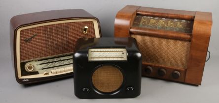 Three vintage radios. Includes Bush DAC 90, Ferguson 384 U and a Marconiphone T21A three wave radio.