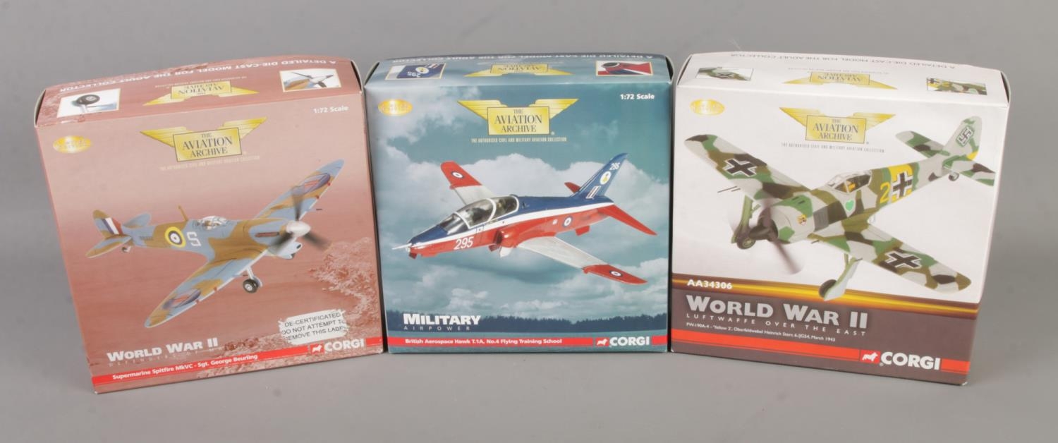 Three boxed Corgi Aviation Archive 1:72 scale models from the World War II and Military Airpower