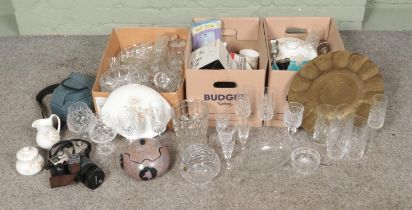 Three boxes of miscellaneous ceramics and glassware to include Royal Doulton Yorkshire Rose tea