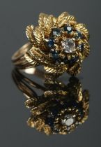 A vintage 9ct Gold and Sapphire cluster floral dress ring. Assayed for London 1968. Size KÂ½.
