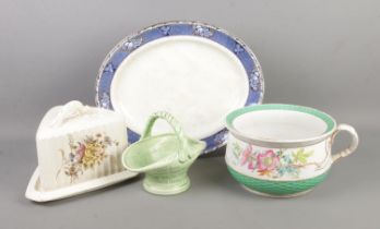 A collection of assorted ceramics to include Sevres cheese dome, Brownfield chamber pot, Crown Ducal