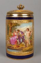 A Vienna porcelain tankard with cobalt blue ground, gilt decoration and hand painted classical