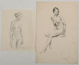 Harry Arthur Riley R.I. (1895-1966), a pencil sketch, study of a standing nude female, signed H