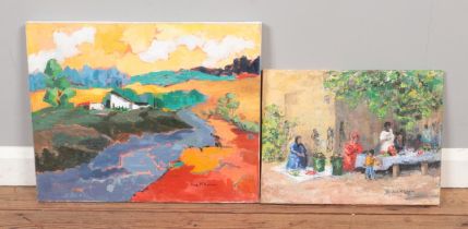 Two Jose McKinnon paintings. One acrylic on canvas depicting countryside landscape and one oil on