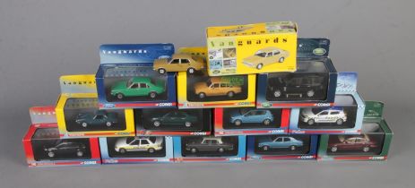 Thirteen boxed Corgi Vanguards 1:43 scale diecast models to include Vauxhall Astra Greater