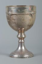 A silver goblet presented to Otley Mills Bowling Club for The HD Challenge Cup. Bearing London