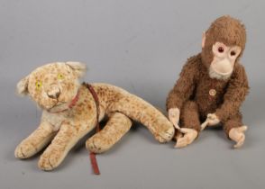 Two vintage stuffed toys to include 'Herman' teddy monkey and Pixie Joy Leopard.