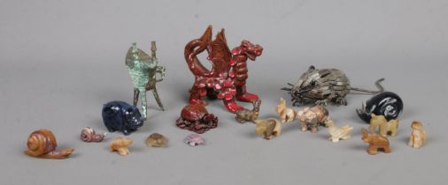 A collection of mainly miniature animal figures in polished and semi precious stones. To include