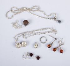 A collection of silver jewellery to include necklaces, Adam and Eve apple charm, earrings, etc.