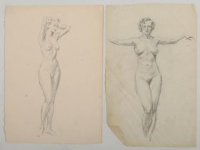 Harry Arthur Riley R.I. (1895-1966), two pencil sketches, studies of standing nude females (39.5cm x