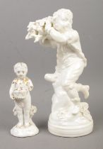 Two King Street Derby white glazed porcelain figures of boys. Tallest 20.5cm. Smallest figure