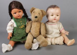 Two vintage dolls along with a jointed bear. Includes a Reliable Canadian doll example, etc.