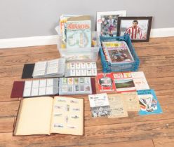 A collection of football ephemera along with three albums of assorted cigarette cards. Includes