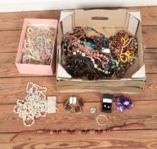 A good collection of assorted costume jewellery to include box of simulated pearls, pair of floral