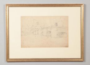 Stanley Royle (1888-1961), a gilt framed pencil sketch, Packhorse Bridge, Bakewell. Circa 1928. 24cm