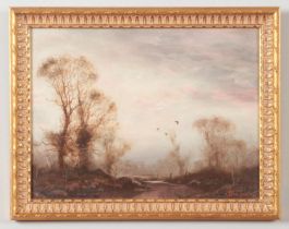 John Trickett (born 1953), a small gilt frame oil on panel, river scene with three ducks in