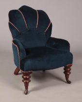 A small Victorian bedroom chair raised on turned mahogany supports. Height of back 79cm.