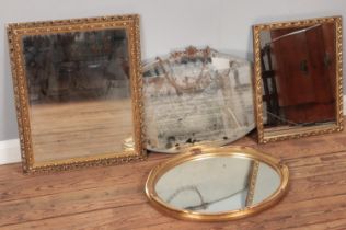 Four wall mirrors. Includes ornate gilt framed examples, etc.