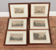 Six Bartholomew Howlett framed engravings to include Belton House, Grantham, Interior View of