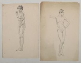 Harry Arthur Riley R.I. (1895-1966), two pencil sketches, studies of standing nude females (35cm x