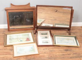 Five miniature sets of wooden drawers, together with a vintage Teacher's Whisky advertising crate.