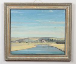Edward Loxton Knight (1905-1993), a large framed oil on canvas, rural landscape scene with river and