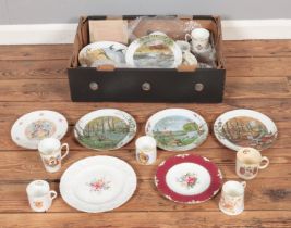 A box of various cabinet plates including Royal Crown Derby, Royal Doulton & Royal Worcester