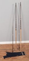 Three Hardy Fibralite Spinning two piece fishing rods. To include two 10' and one 9.5' example, both