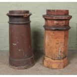 Two chimney pots, including octagonal shaped example. Tallest: 75cm. Two chips to cylindrical