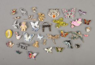 A collection of over thirty costume jewellery brooches all of animal theme. To include koala, cat,