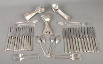 A quantity of flatware, including Elkington and BSL etched blade examples. Knives, forks, spoons,