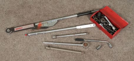 A collection of torque wrenches and sockets. Includes industrial examples; Torbar 4R, Hilka and