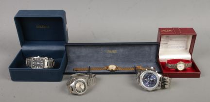 A quantity of watches, to include Seiko 5 automatic with 21 jewel movement and boxed Rotary quartz