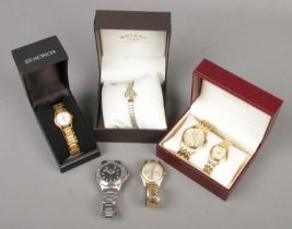 A collection of ladies and gents manual and quartz wristwatches. Includes boxed Rotary pair,