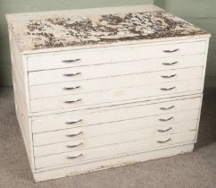 A painted pine eight drawer plan chest. Stamped with George VI mark and AM for air ministry. Hx91cm,