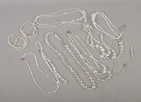 A small collection of crystal bead necklaces to include multi-strand examples.