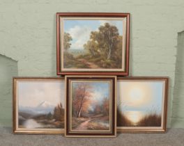 Robert Driscoll, four large framed oils on canvas, landscape scenes. (Largest 49cm x 62cm).