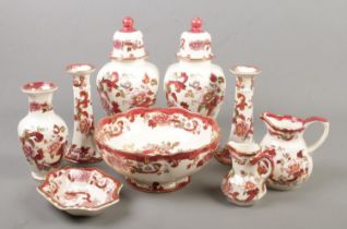 A collection of Masons ceramics decorated in the Red Mandalay design.